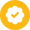 A yellow badge with a white checkmark inside is displayed, indicating verification or approval. The background is gray, creating a contrast that highlights the badge.