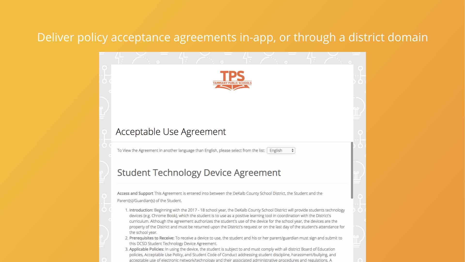 Screenshot of policy acceptance agreement delivered through Incident IQ's Policy Manager app