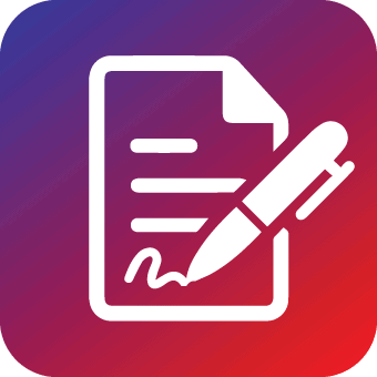 Colorful background with white pen and paper icon
