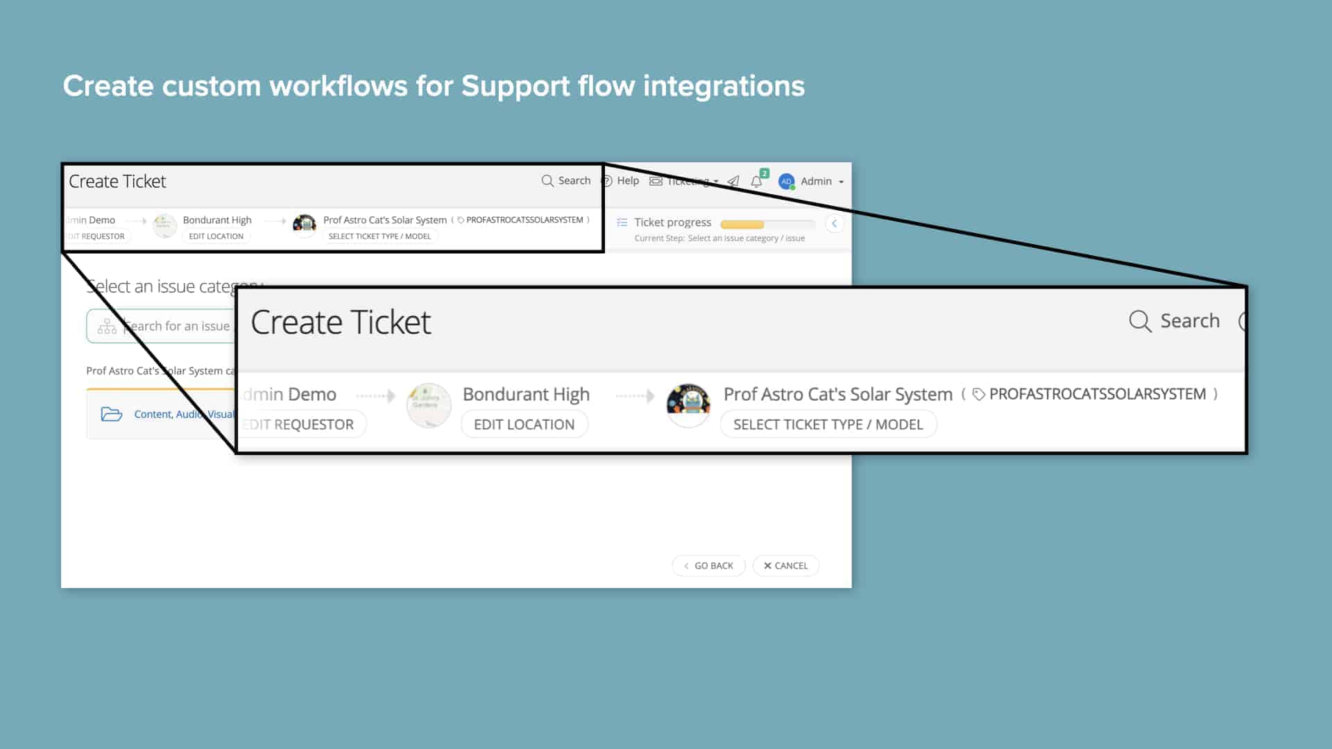 Screenshot of Incident IQ custom workflow creation for support flow integrations
