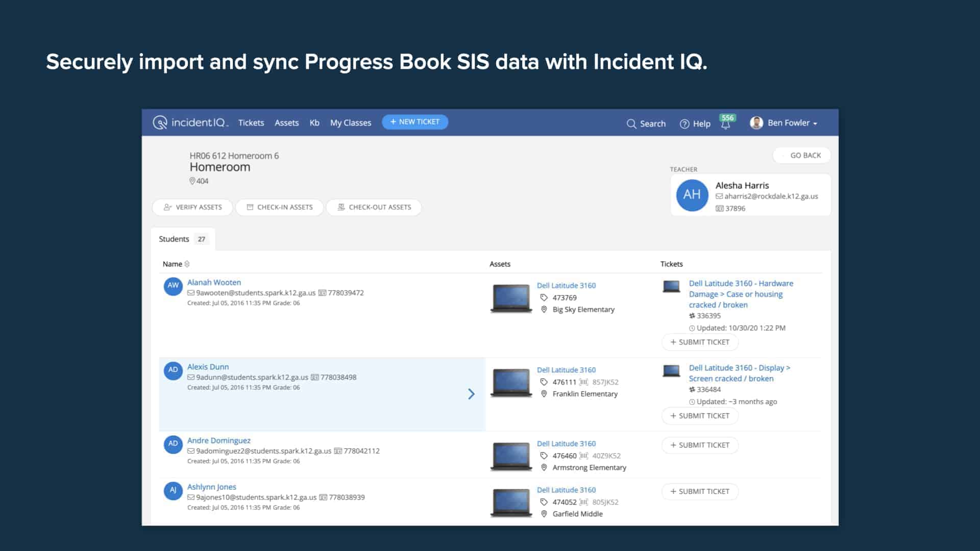 Blue background with Incident IQ's SIS data import and sync screen