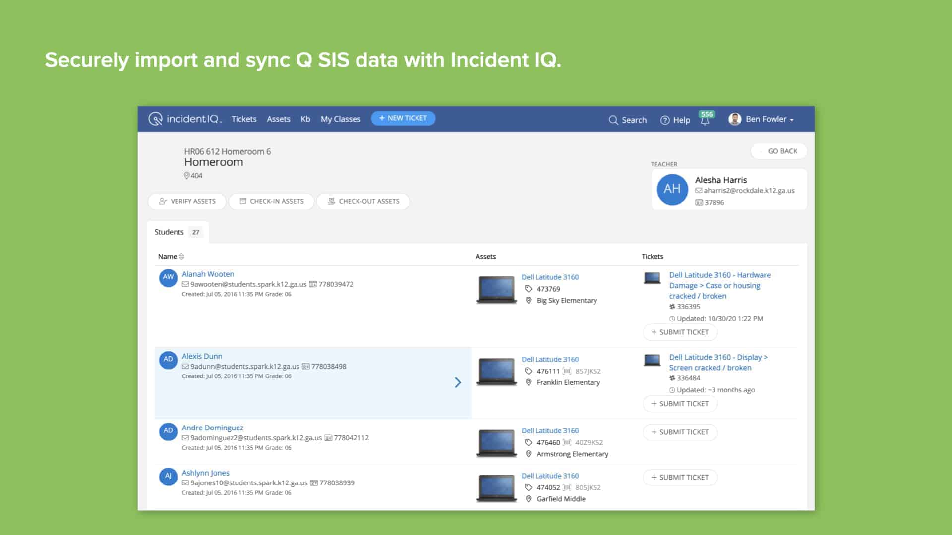 Green background with Incident IQ's SIS data import and sync screen
