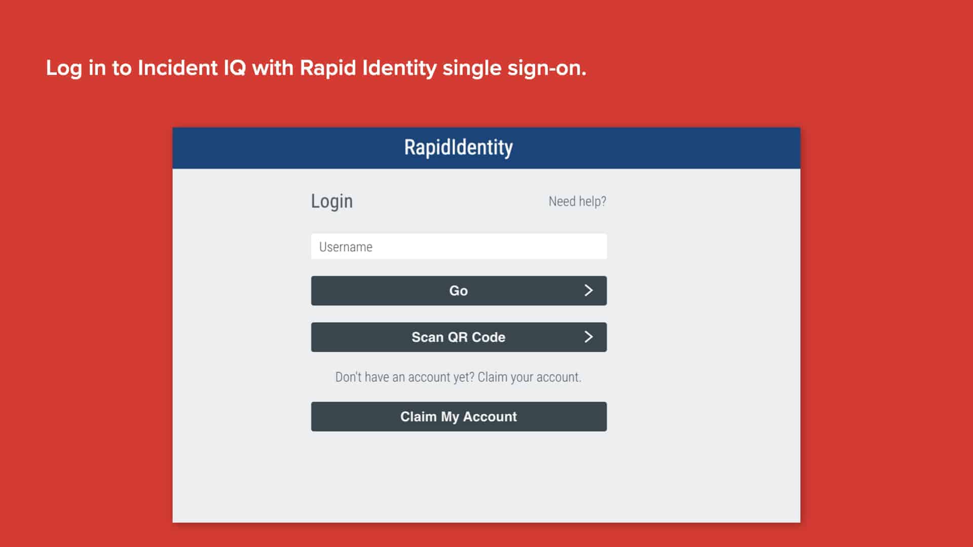 Red background with screenshot of Incident IQ's SSO login screen