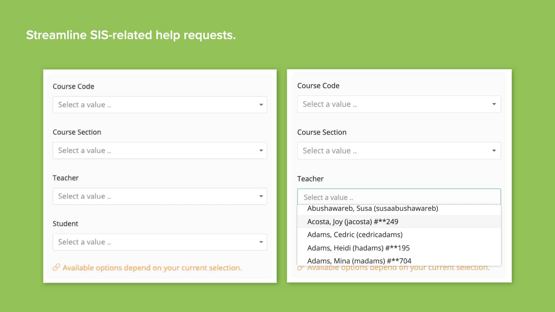 Green background with screenshot of Incident IQ’s course code and student selectors