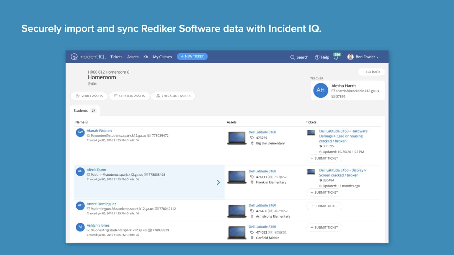 Blue background with Incident IQ's SIS data import and sync screen