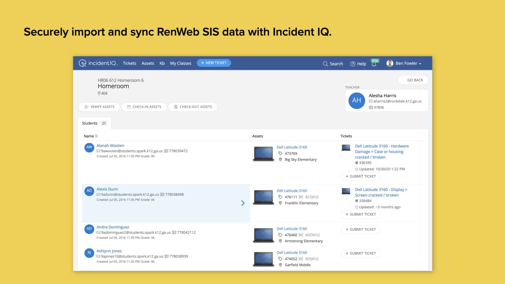 Yellow background with Incident IQ's SIS data import and sync screen
