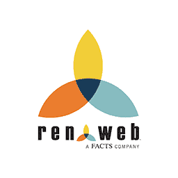 Logo featuring three overlapping teardrop shapes in yellow, orange, and blue. Below, text reads: "ren web A FACTS company" against a white background.