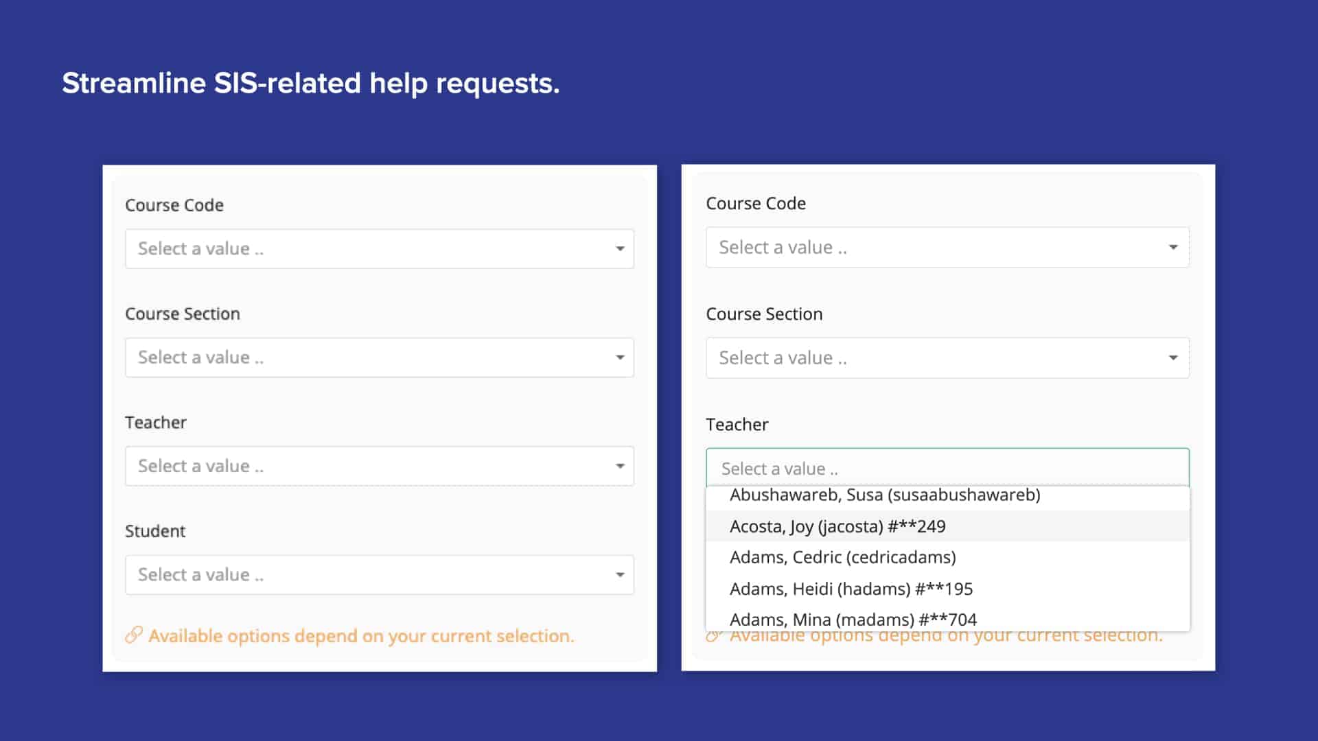 Blue background with screenshot of Incident IQ’s course code and student selectors