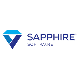 A blue geometric shape resembling a stylized gem accompanies bold text reading "SAPPHIRE SOFTWARE" in blue. The design sits against a plain white background.