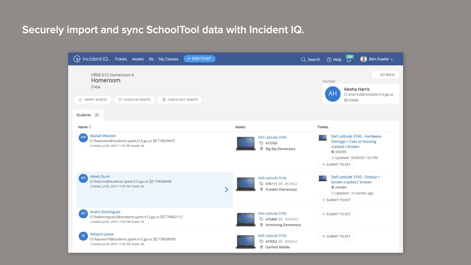 Gray background with Incident IQ's SIS data import and sync screen