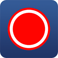 A red circle, outlined in white, centered on a blue square background, creating a contrasting visual focus.