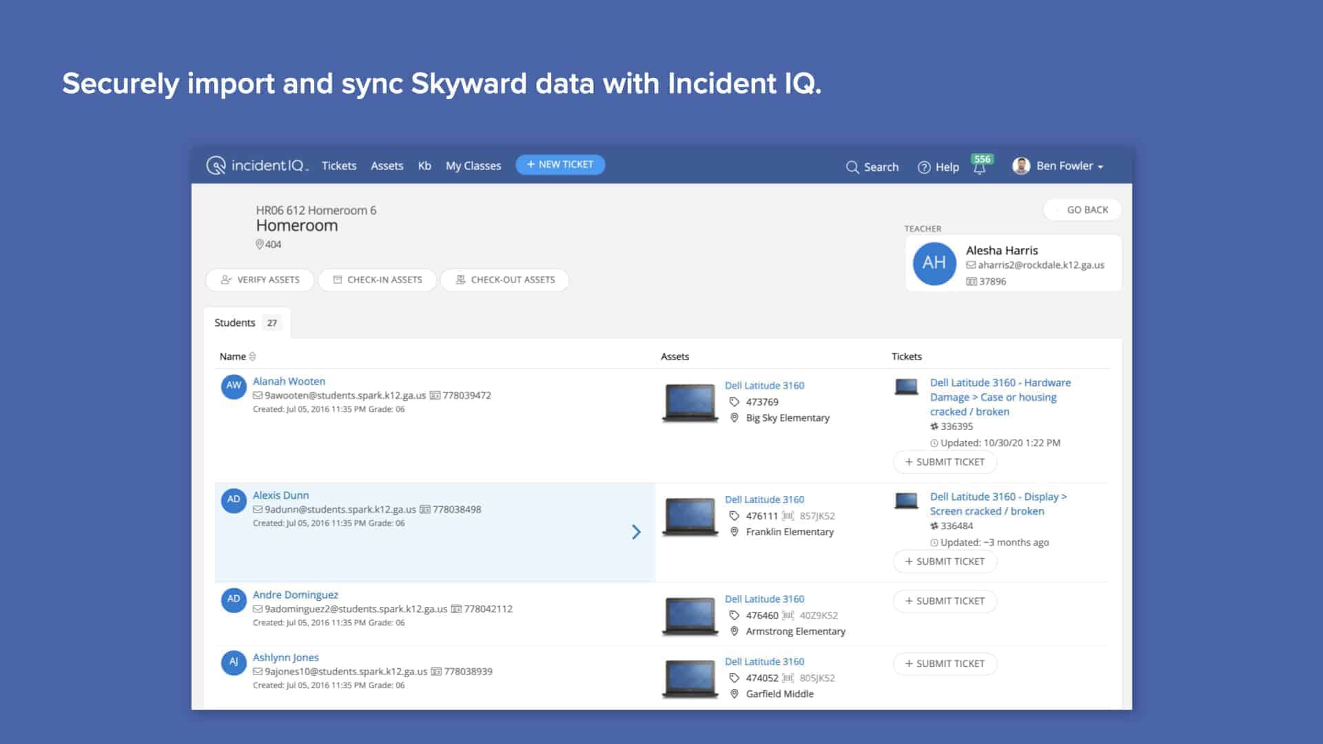 Blue background with Incident IQ's SIS data import and sync screen