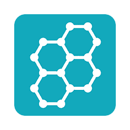 White hexagonal shapes interconnected, forming a honeycomb pattern, centered on a teal square background.