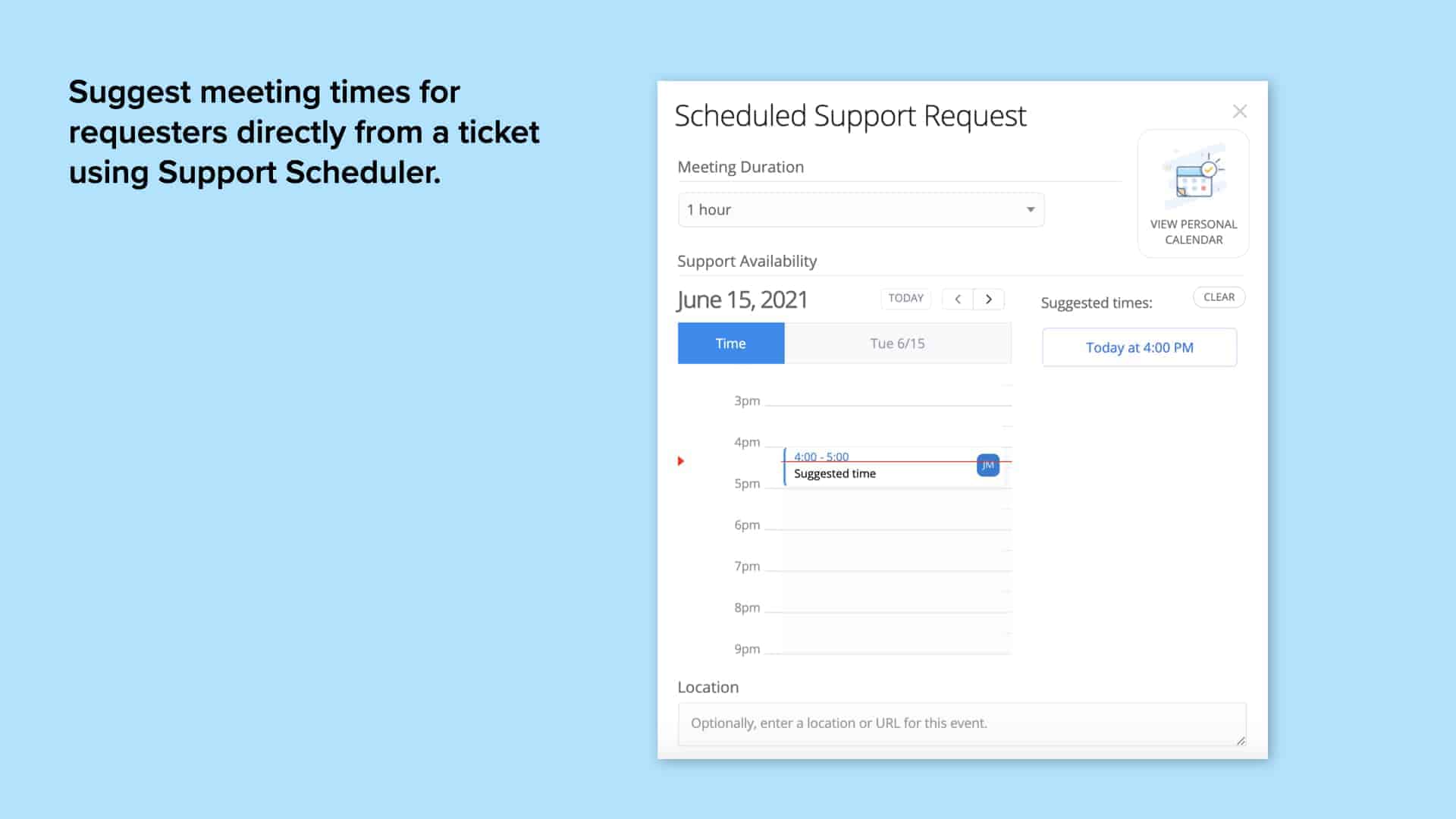 Incident IQ's Scheduler Support app screen that shows how to schedule on calendar