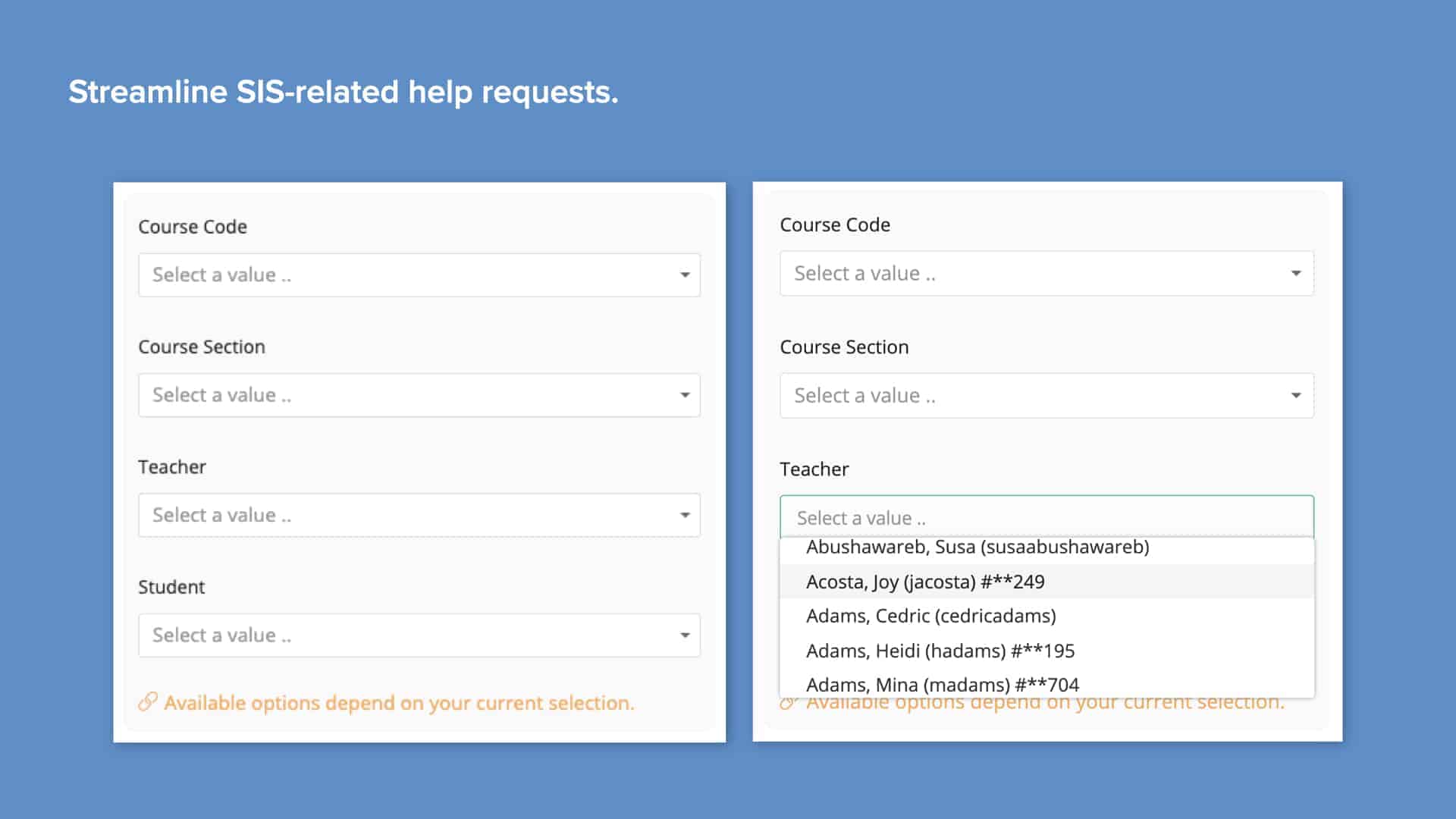 Light blue background with screenshot of Incident IQ's course code and student selectors