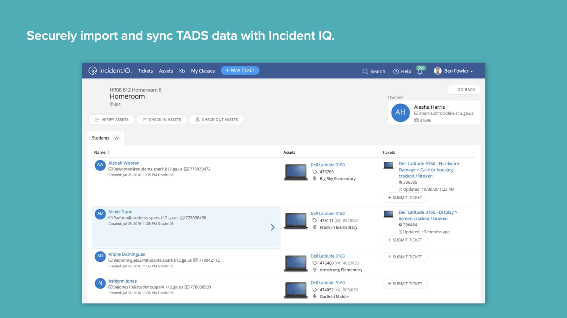 Turquoise background with Incident IQ's SIS data import and sync screen