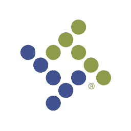 A pattern of dots, with blue and green circles arranged to form an abstract arrow pointing upward and to the right, against a white background.