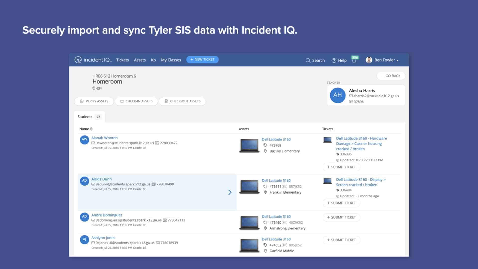 Blue background with Incident IQ's SIS data import and sync screen