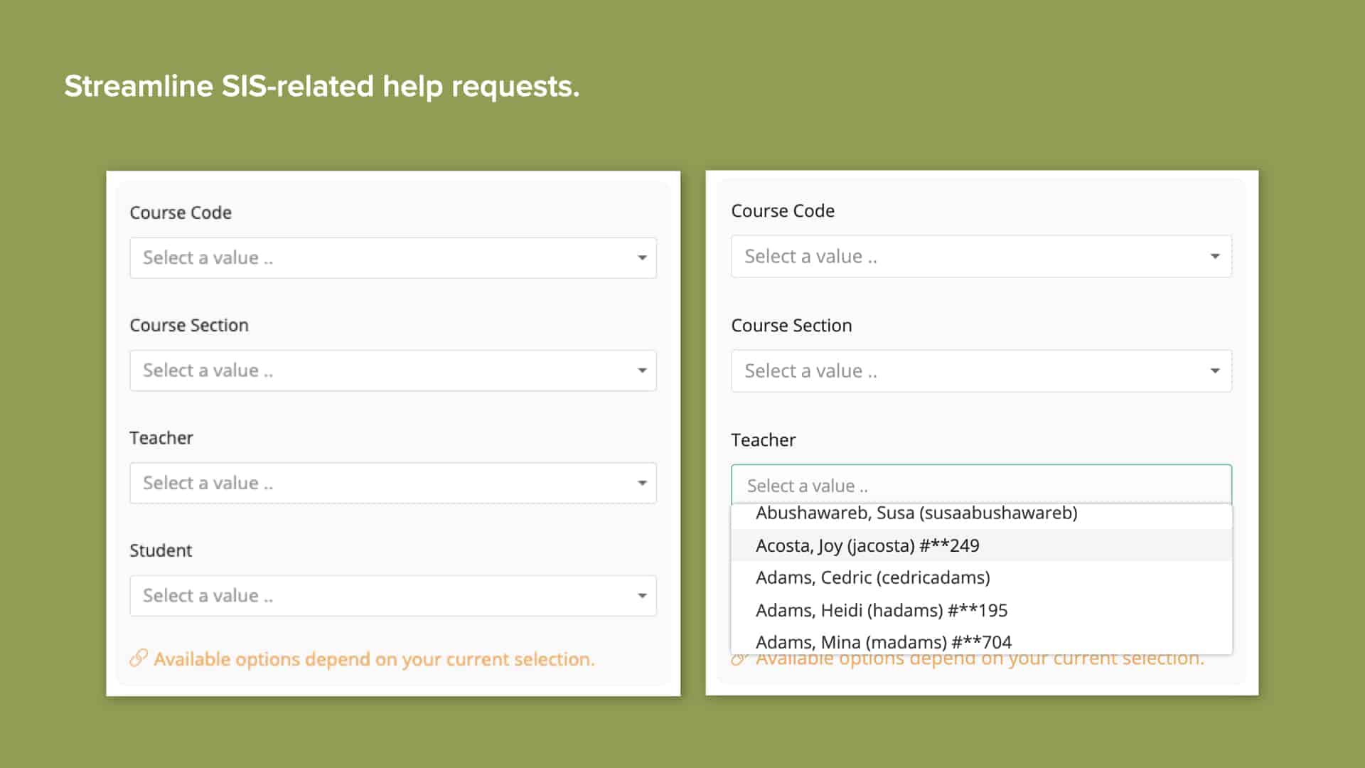 Green background with screenshot of Incident IQ’s course code and student selectors