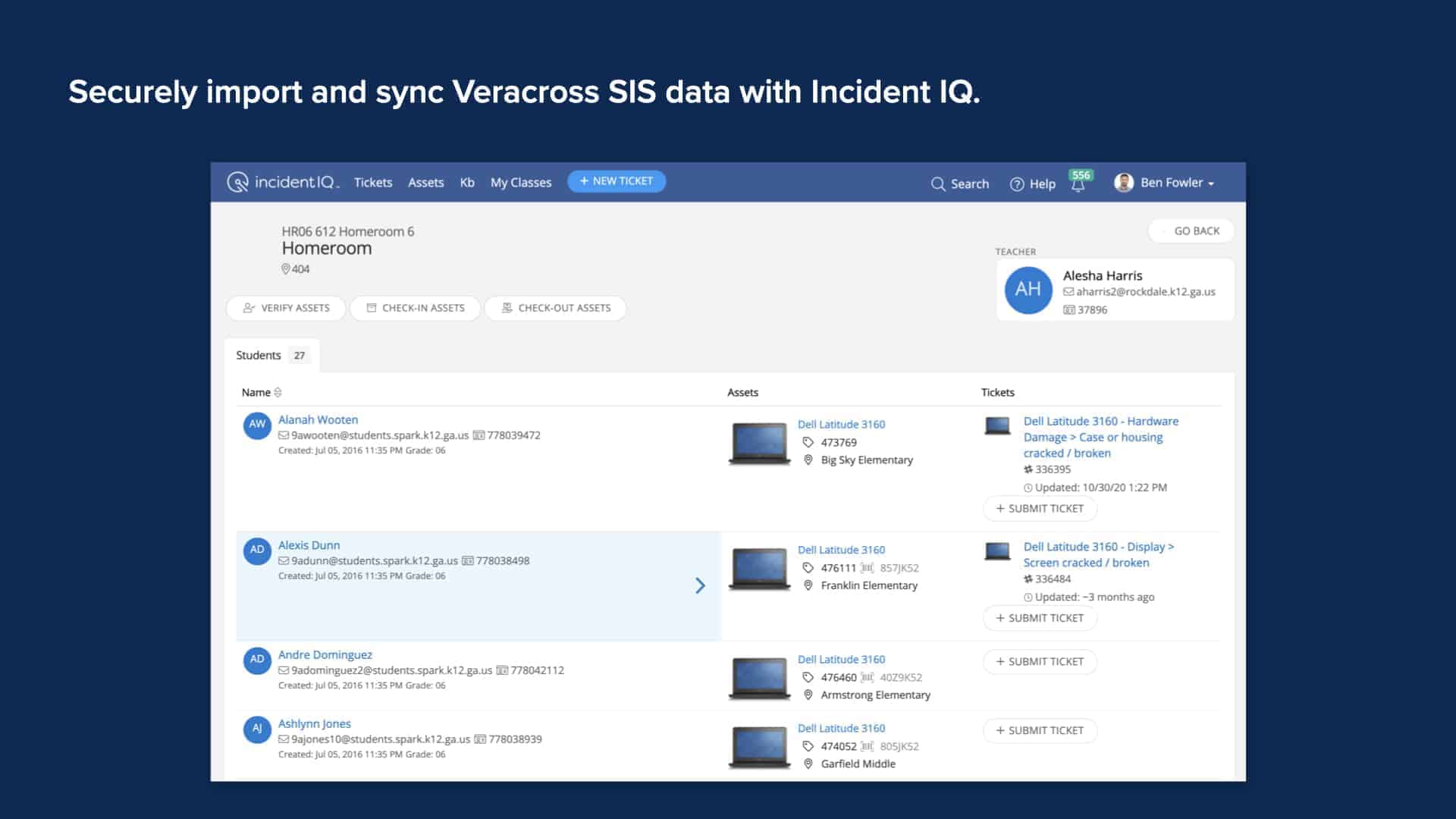 Blue background with Incident IQ's SIS data import and sync screen