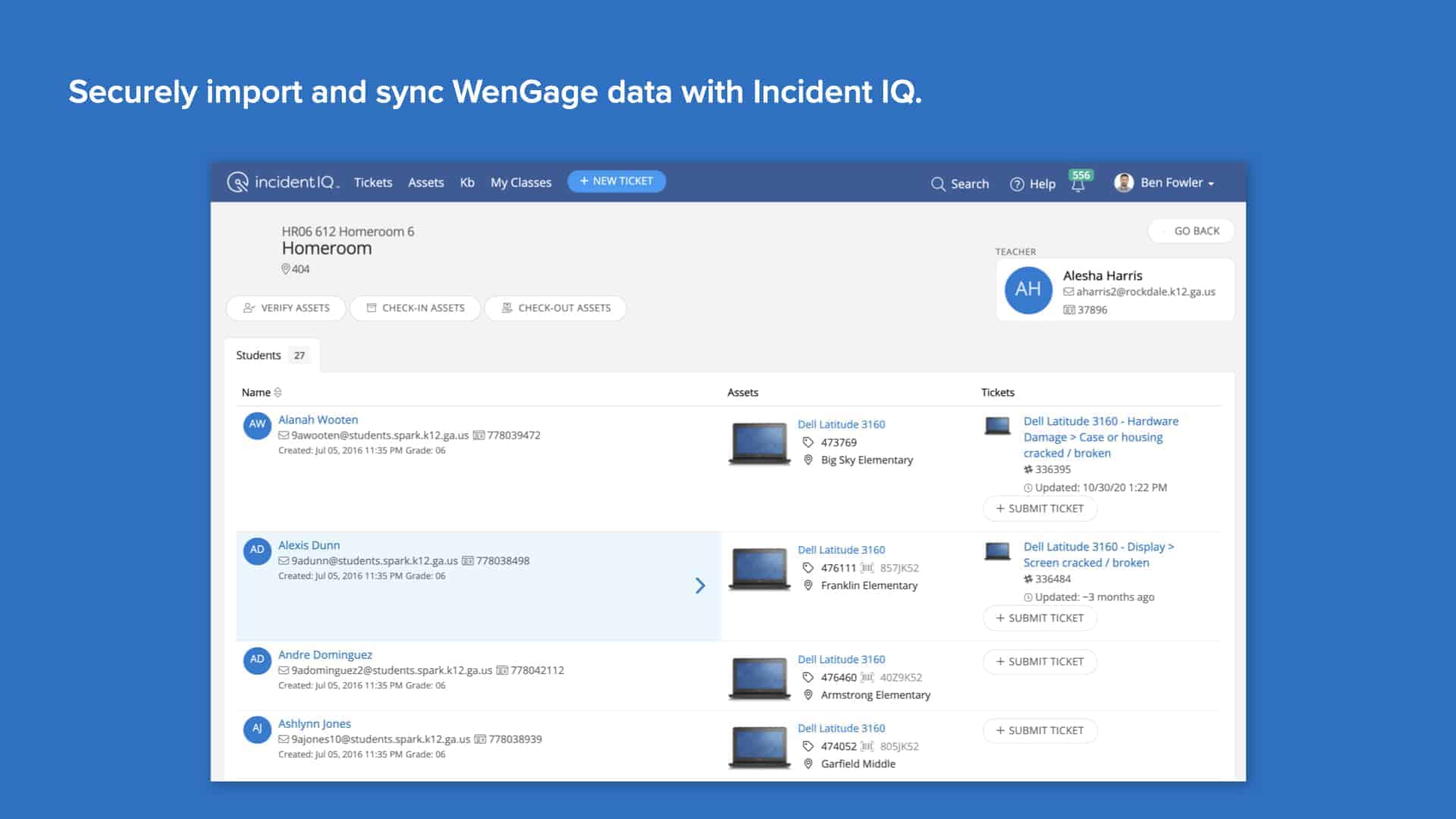 Blue background with Incident IQ's SIS data import and sync screen