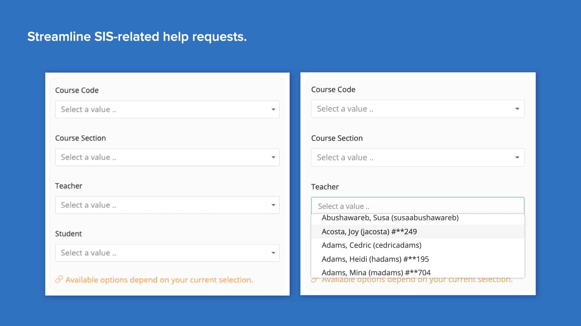 Blue background with screenshot of Incident IQ’s course code and student selectors