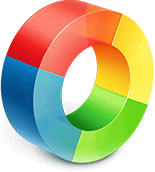 A colorful segmented ring rotates, each segment in red, orange, yellow, green, and blue. The background is plain white, emphasizing the ring's vibrant colors.