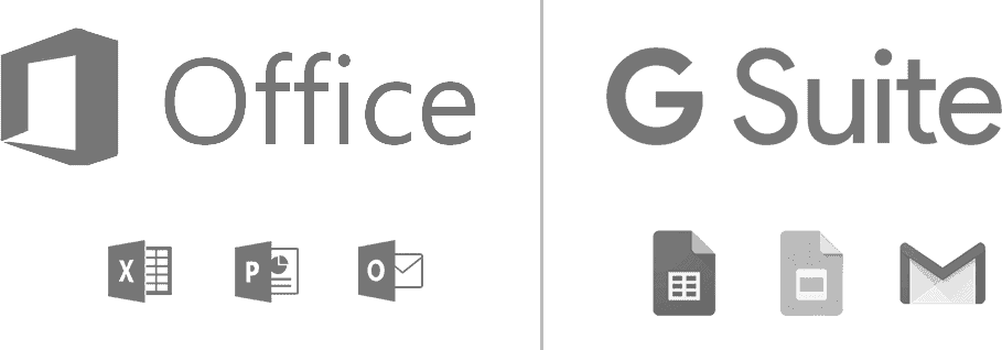 Microsoft Office and Google Suite logos and icons