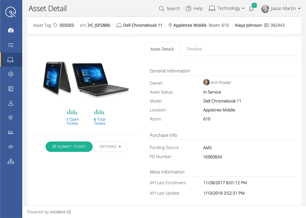 Screenshot of Incident IQ's Asset Details screen