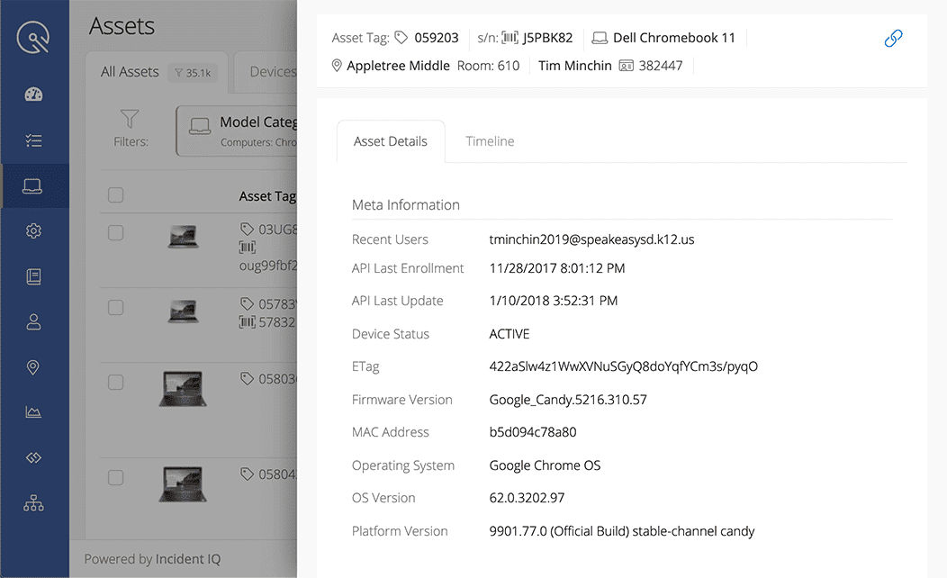 Screenshot of Incident IQ's Asset Details screen