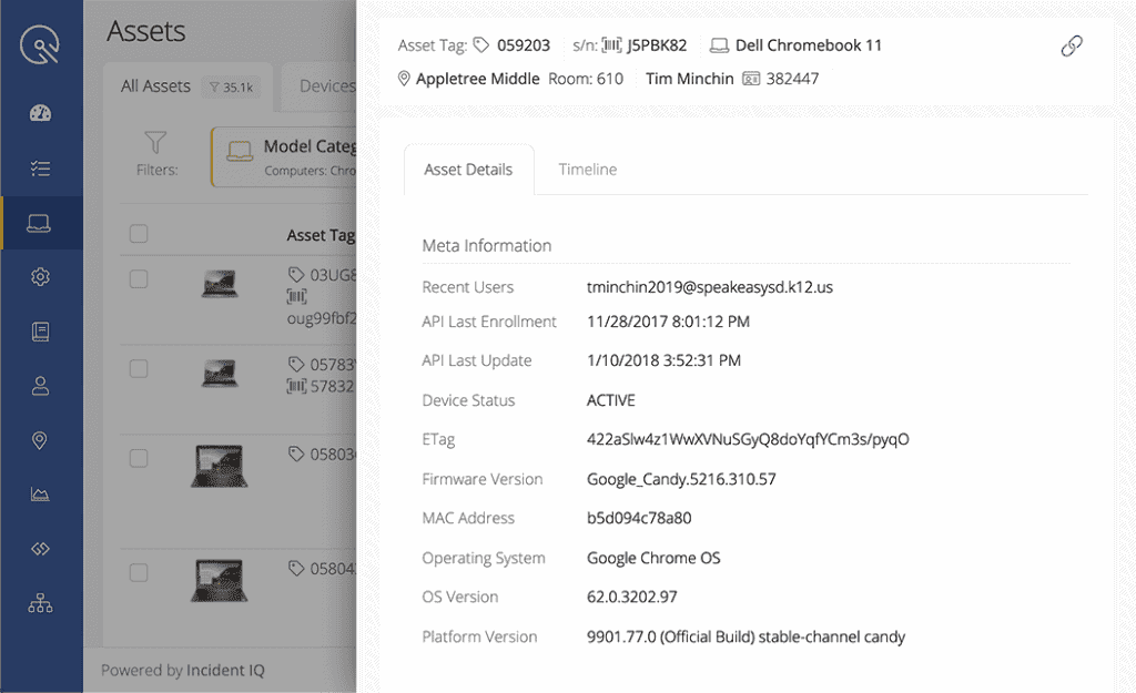 Detailed school asset metadata