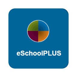 A multicolored circle is divided into quadrants above the text "eSchoolPLUS" on a blue square background.