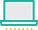 A turquoise laptop with a blank gray screen sits open, framed by a teal background with two yellow buttons at the bottom, suggesting a digital or retro-themed illustration.