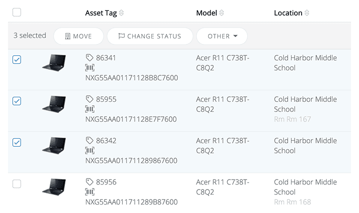 iiQ Assets batch actions screen image