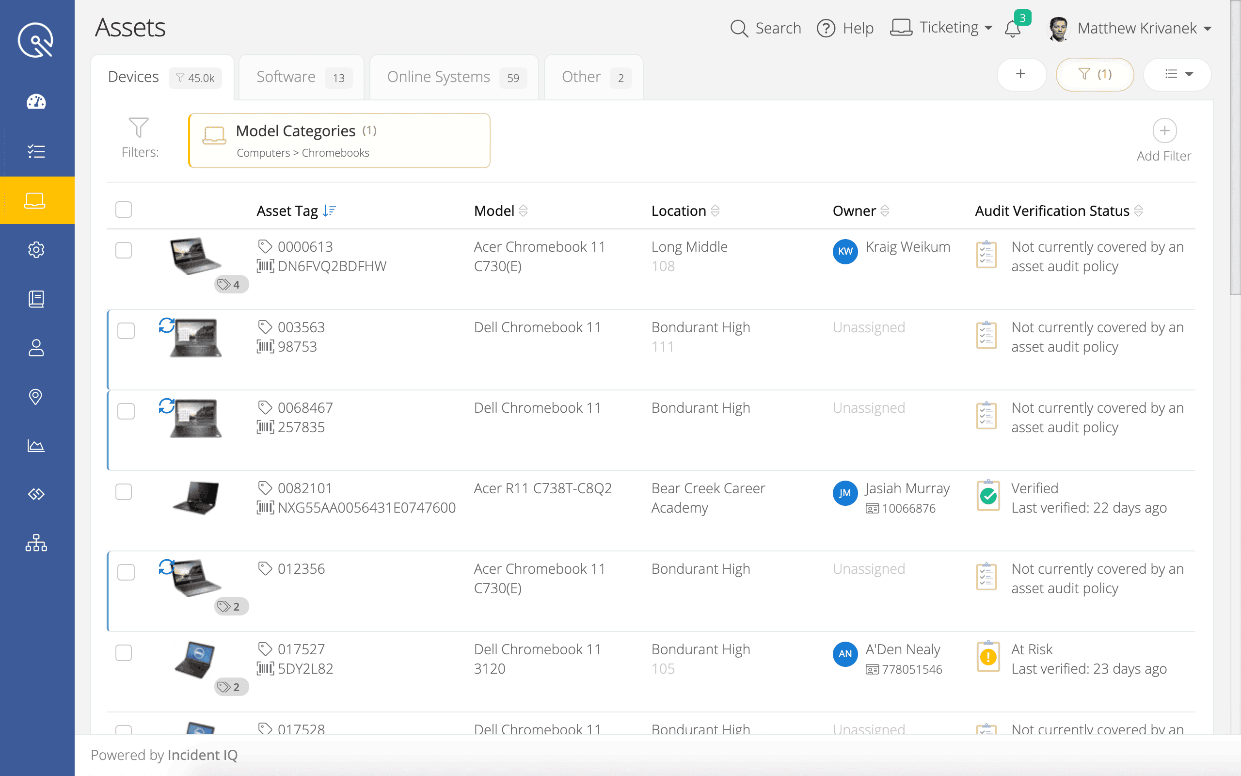 Asset management screen image