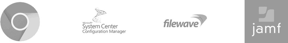 Google Chrome, jamf, Microsoft System Center Configuration Manager, and filewave logos