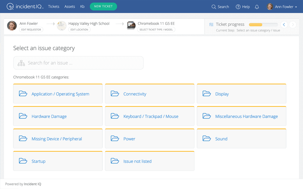 School help desk ticket category