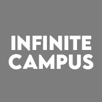 INFINITE CAMPUS text is centered on a grey square background. The words are in bold white uppercase letters, creating a simple and clean design.