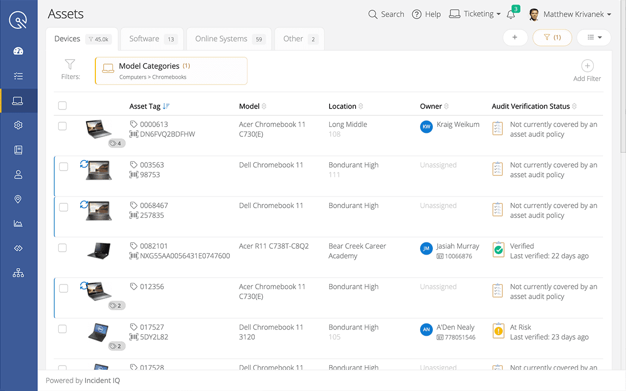 Integrated assets data screen image