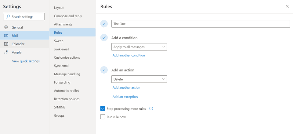 funny delete incoming messages email rule