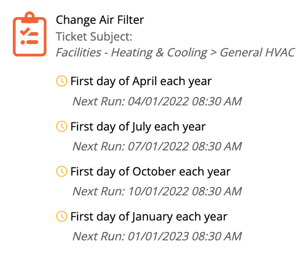 Recurring Maintenance screen image