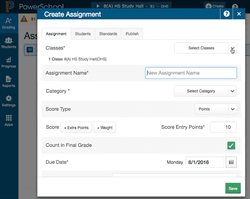 Creating a school assignment in powerschool sis