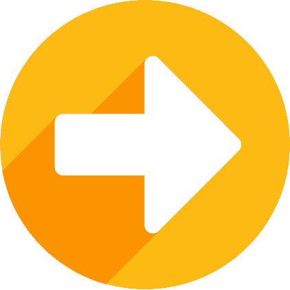 A white right-pointing arrow sits within a circular orange background, casting a dark shadow to the bottom left, symbolizing direction or movement.