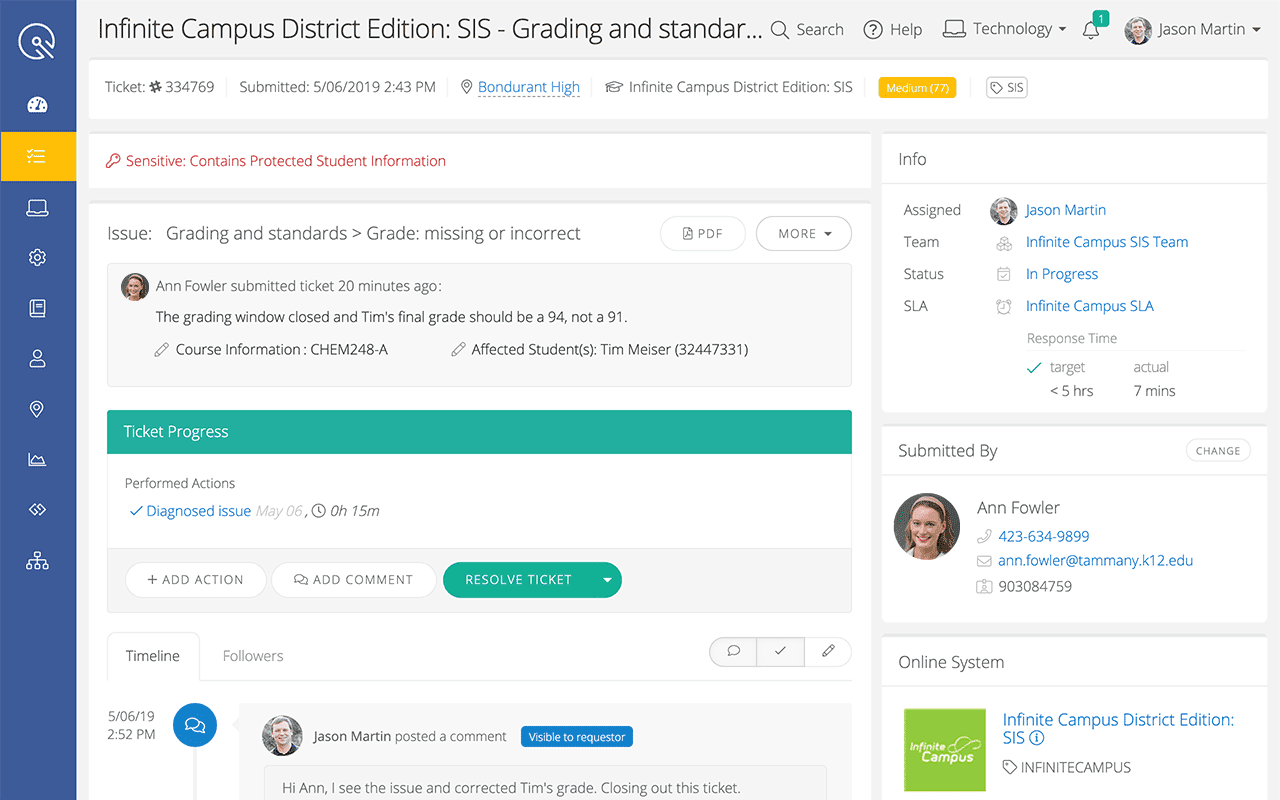 Help desk ticket management screen image