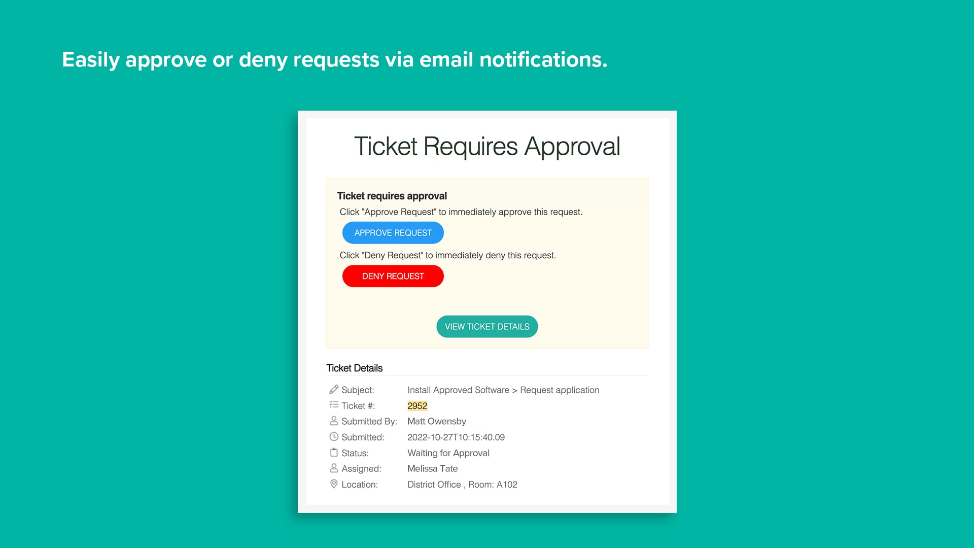 Screenshot of an approval workflow from an email notification