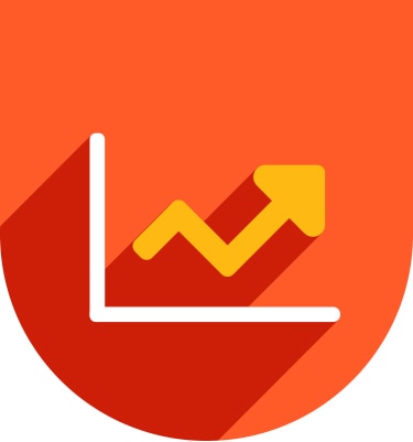 Illustrated chart showing growth on a orange background.