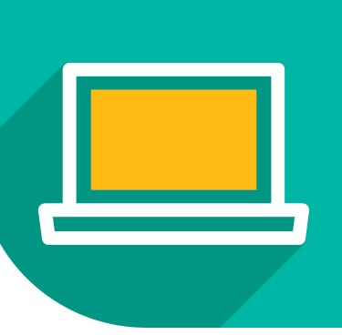 Illustration of desktop computer on teal background