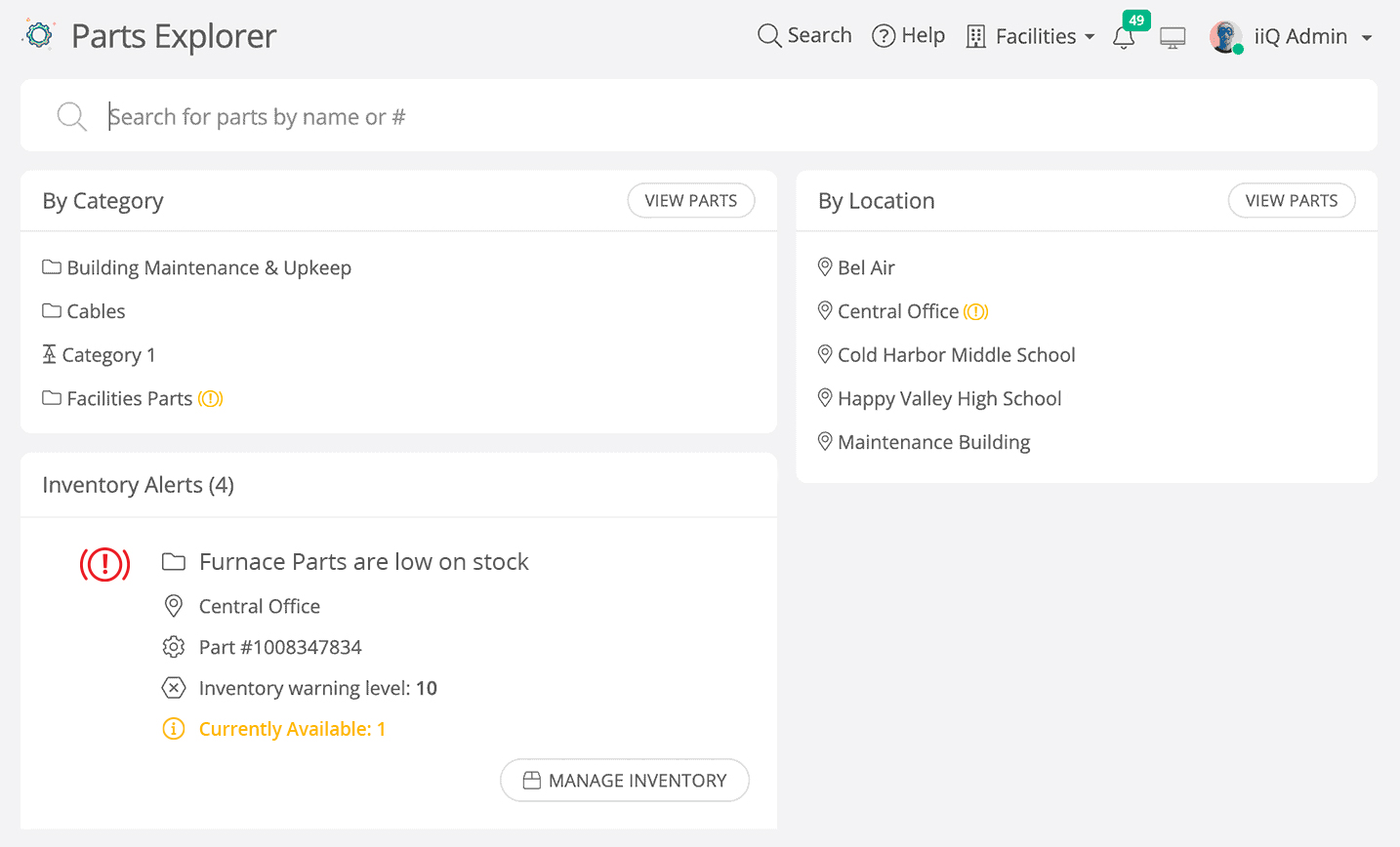 Parts Explorer screen image