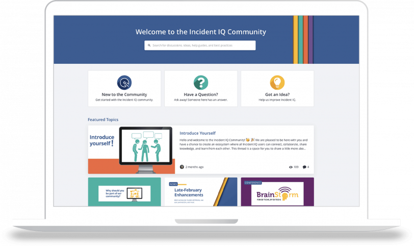 Laptop with screenshot of Incident IQ's Community Portal homepage