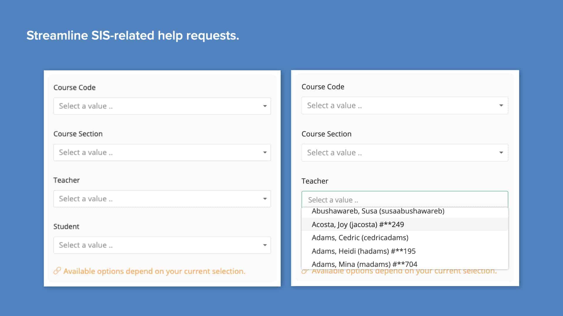 Course selector dropdown for Alma SIS
